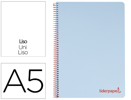 Cuaderno espiral Liderpapel Wonder A5 tapa plástico 120h micro 90g c/5mm. color celeste